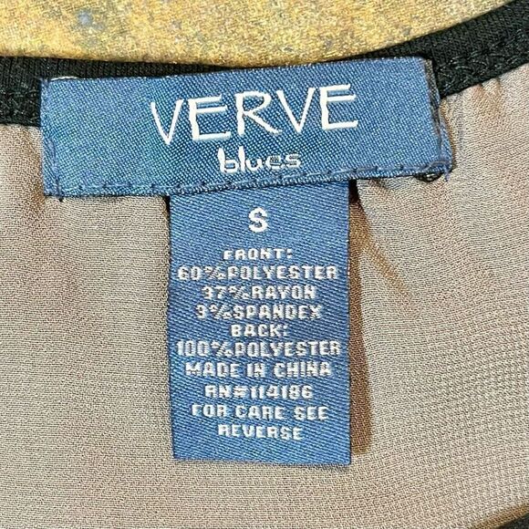 Verve Blues Women’s Black 3/4 Sleeves Open to Tan Chiffon in Back Small - Picture 7 of 8